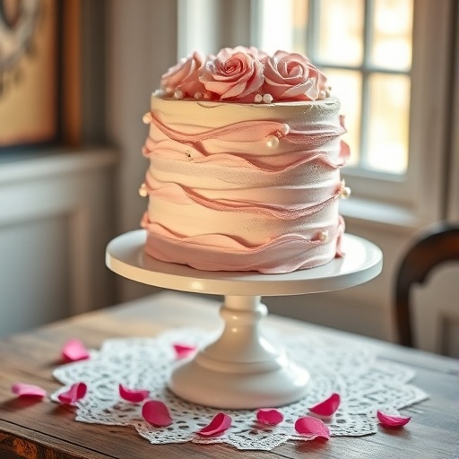 Elegant Vintage Valentine’s Day Cake with Rose Swirls and Pearl Accents