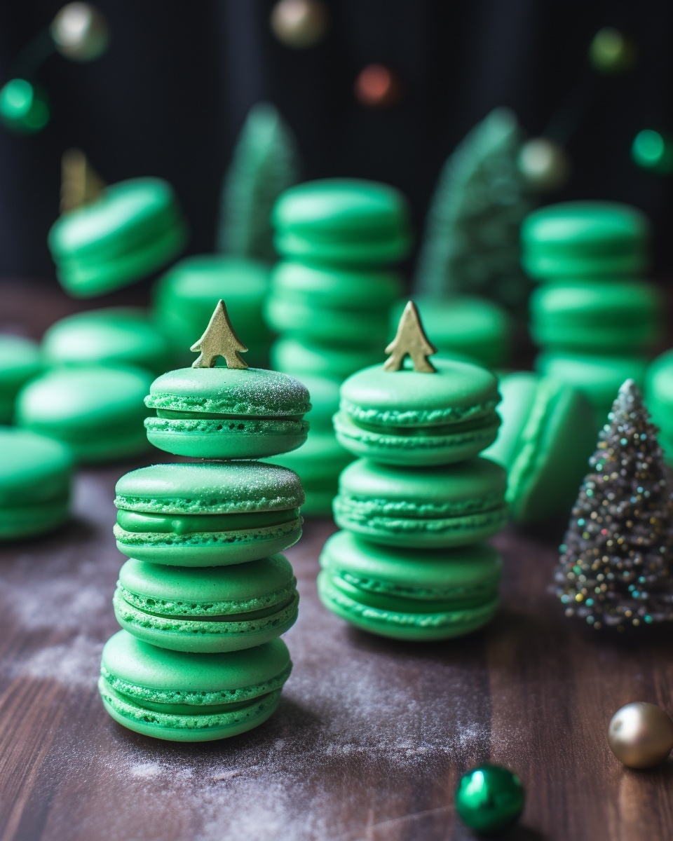 Christmas Tree Cake Macarons: Festive Holiday Dessert Recipe 2 Ingredients for Christmas Tree Cake Macarons: almond flour, powdered sugar, egg whites, granulated sugar, green food coloring, and ingredients for buttercream filling.