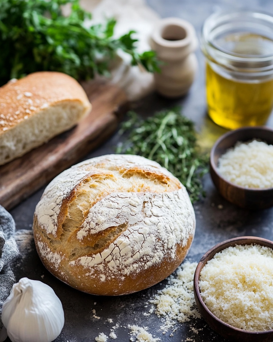 Italian Bread Recipe 2 Assortment of fresh ingredients for Italian bread, including flour, olive oil, yeast, salt, and water.