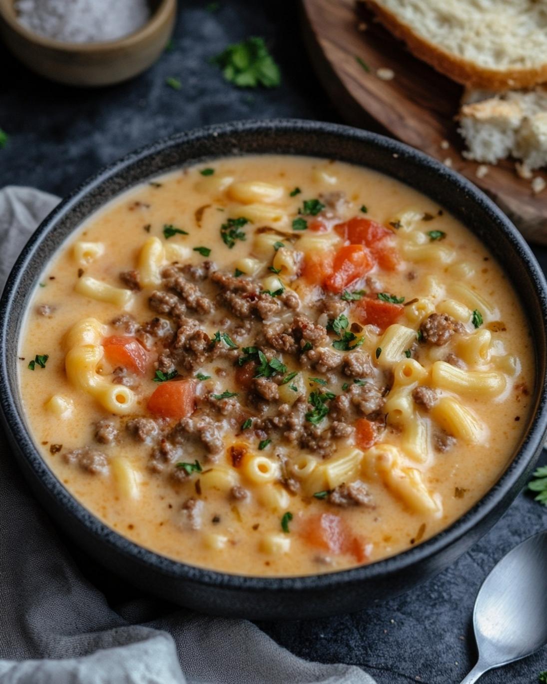 Creamy Mac Cheese Burger Soup Recipe 1