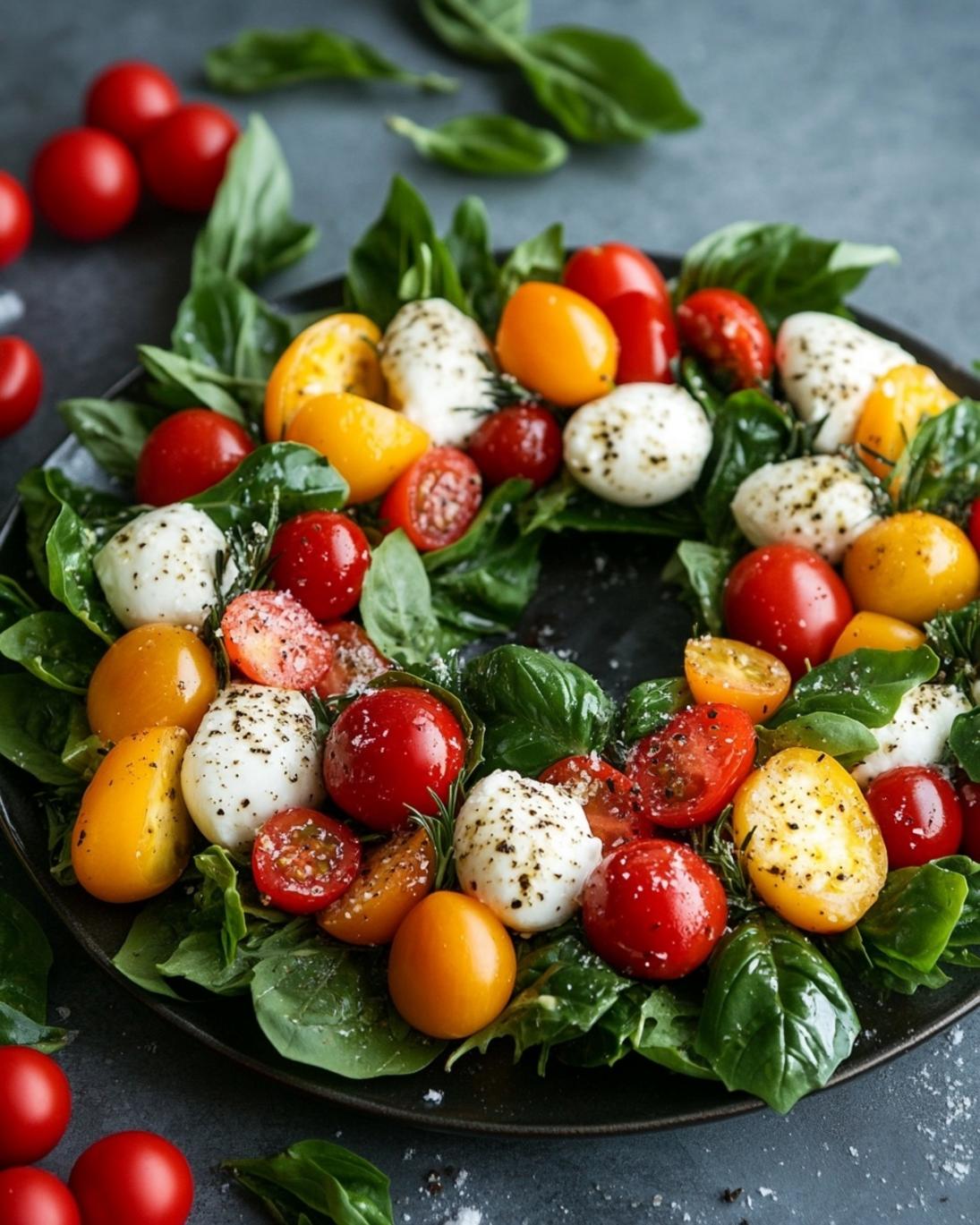 Festive Christmas Wreath Caprese Salad Recipe 3 Festive Christmas Wreath Caprese Salad Recipe 1